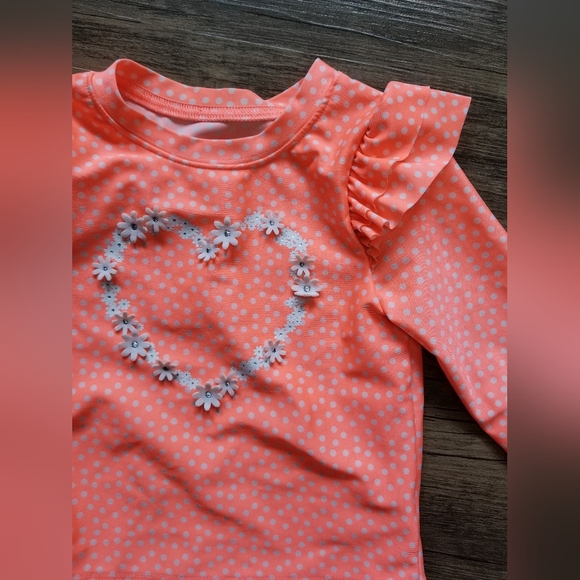 Cat & Jack Rash Guard Neon Orange Polka Dot Two Piece Swim Suit - Picture 2 of 5